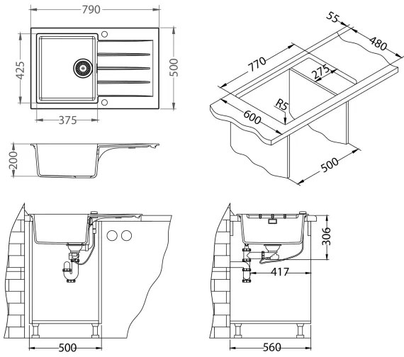 ALVEUS SETA23231 - Chiuvetă de bucătărie CADIT+baterie de chiuvetă MINTAS 34cm granit/negru