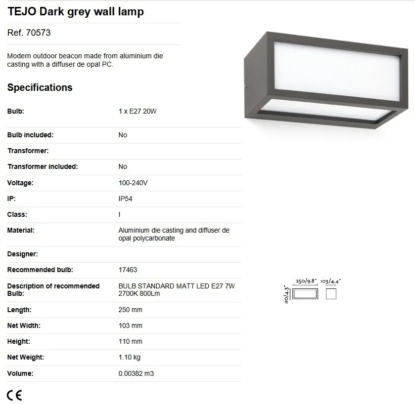 Aplica moderna de exterior IP54 TEJO gri