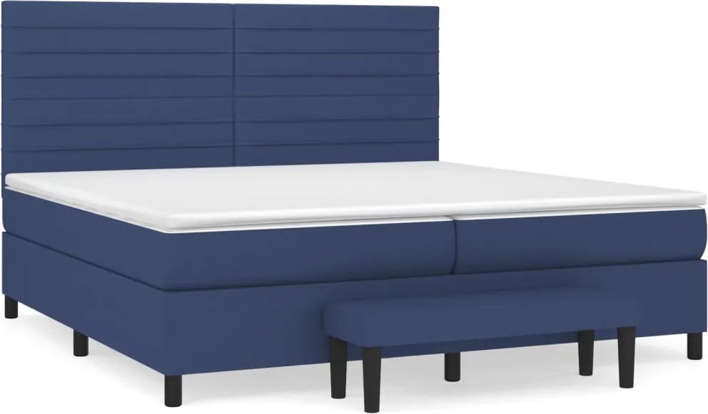 vidaXL Pat box spring cu saltea, albastru, 200x200 cm, textil