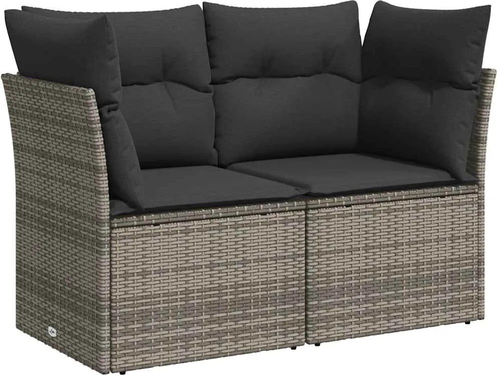 vidaXL Canapea de grădină cu perne, 2 locuri, gri, poliratan