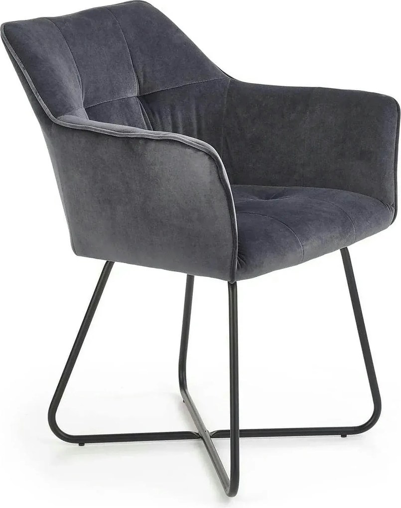 Scaun tapitat K377, gri inchis/negru, stofa catifelata/metal, 60x62x81