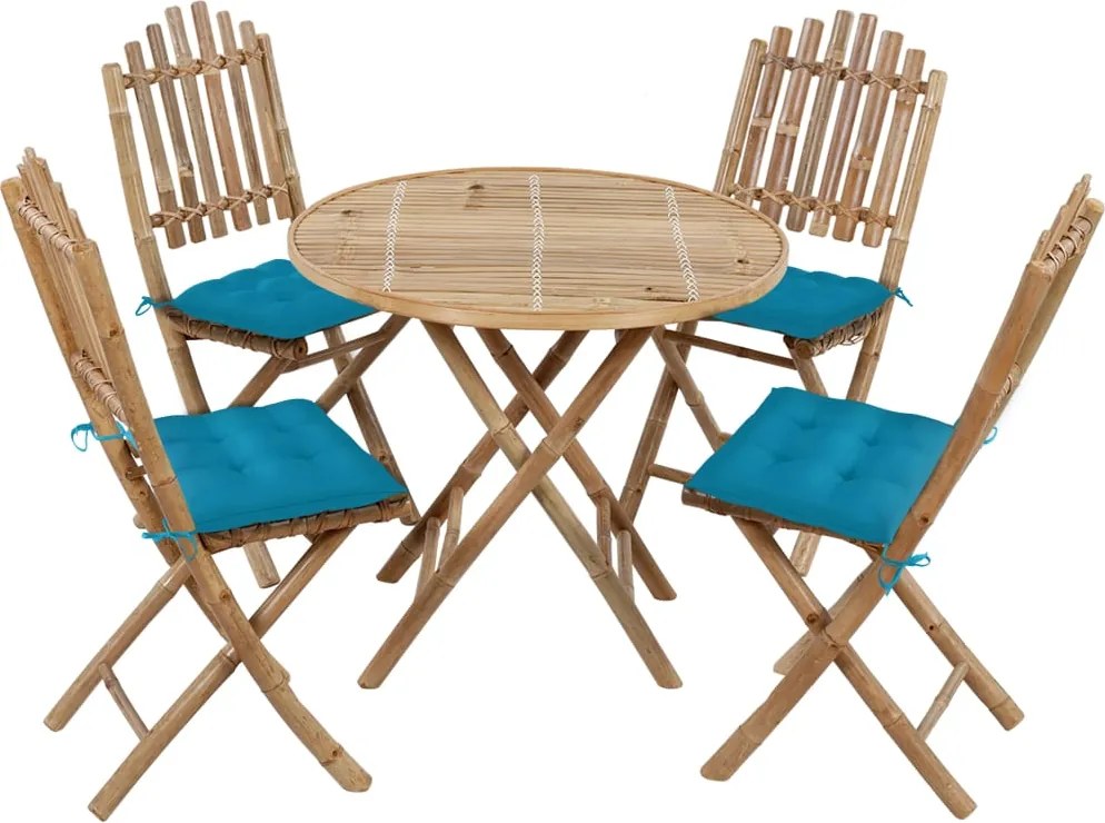 vidaXL Set mobilier de exterior pliabil, cu perne, 5 piese, bambus