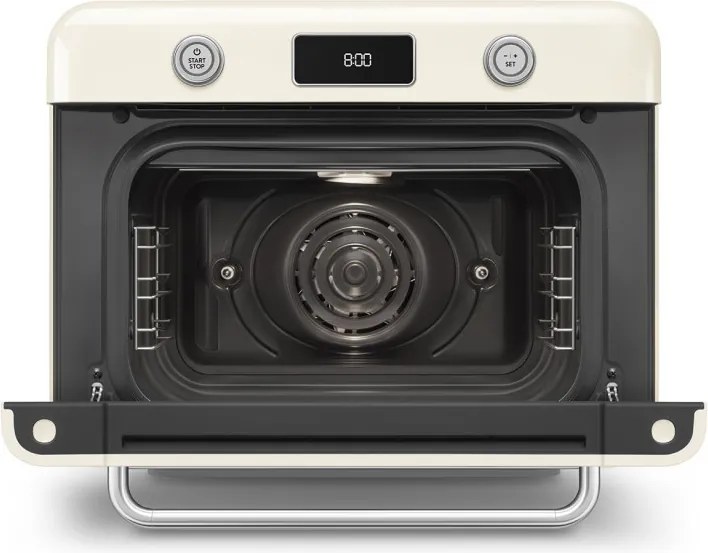 Mini-cuptor cu functie combinata de gatit cu abur Smeg COF01CREU, 1800 W, 10 functii, Ecran LCD, 40-230°C, Crem