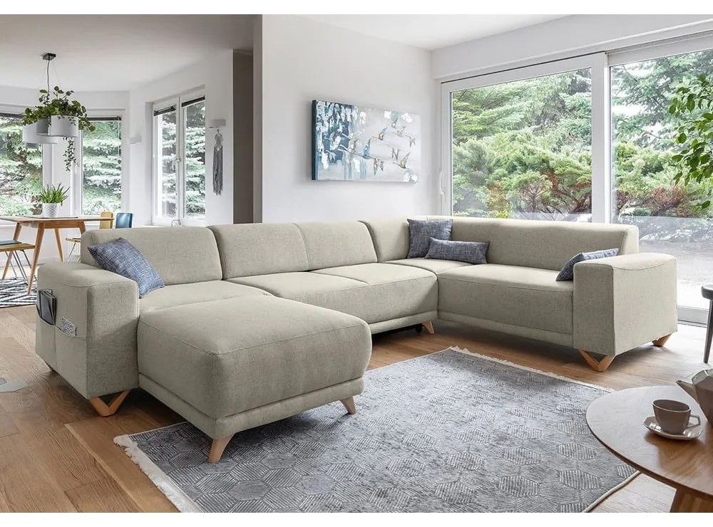 Colțar bej extensibil/cu spațiu de depozitare (cu colț pe partea dreaptă/în formă de "U") Classy Sophie – Miuform