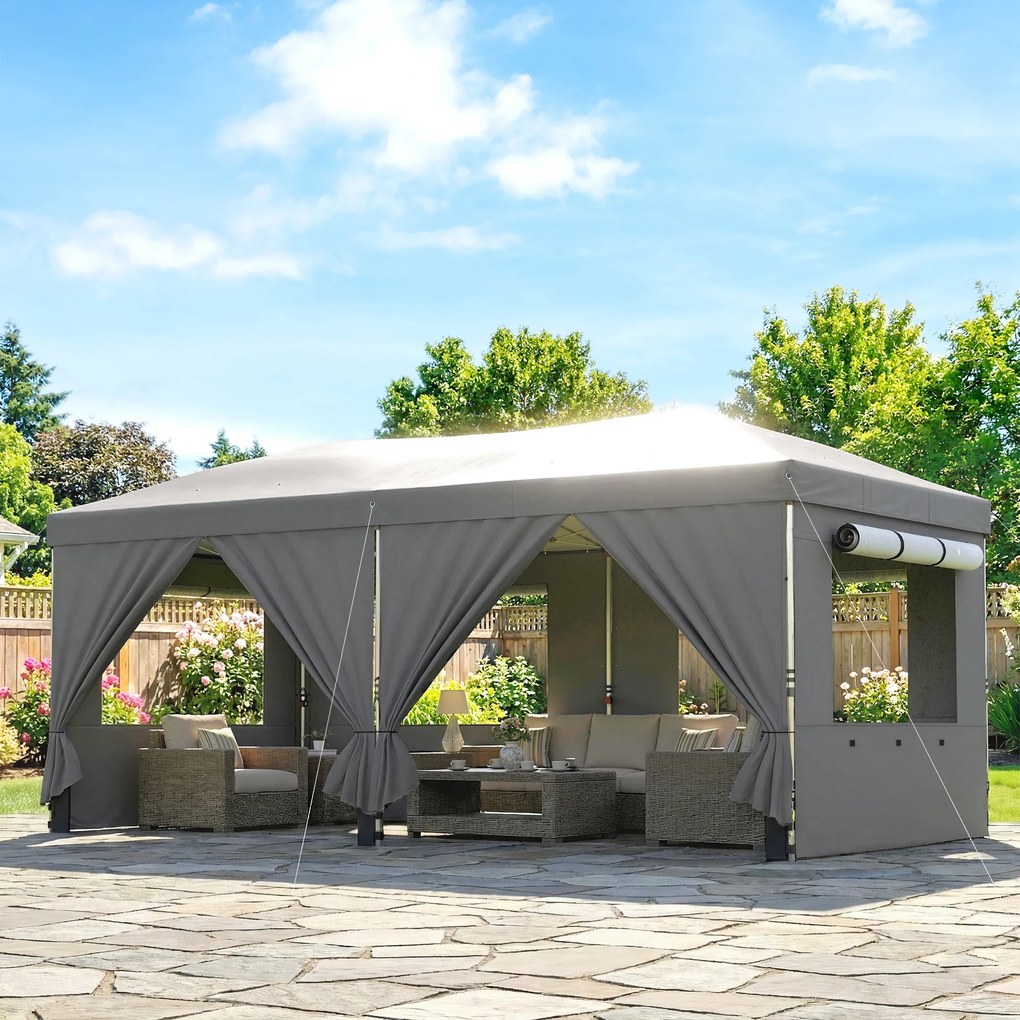 Outsunny Pavilion de grădină 3 x 6 m pop up pavilion pliant reglabil pe înălțime protecție UV50+ montaj ușor gri închis | Aosom Romania