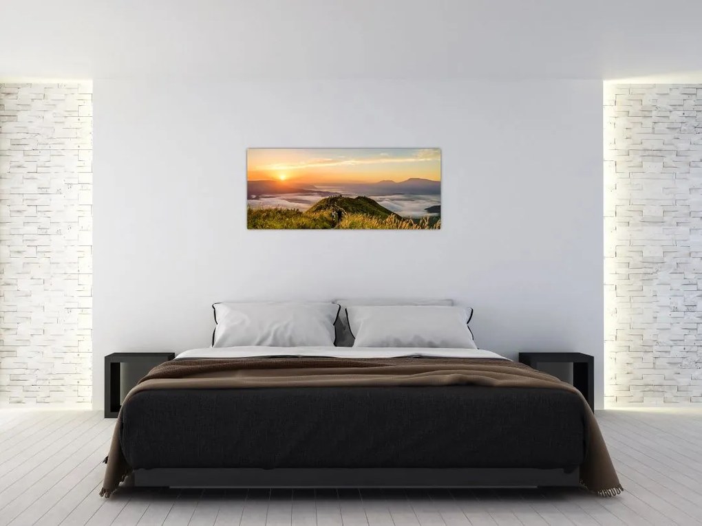 Tablou cu munți în apus de soare (120x50 cm)