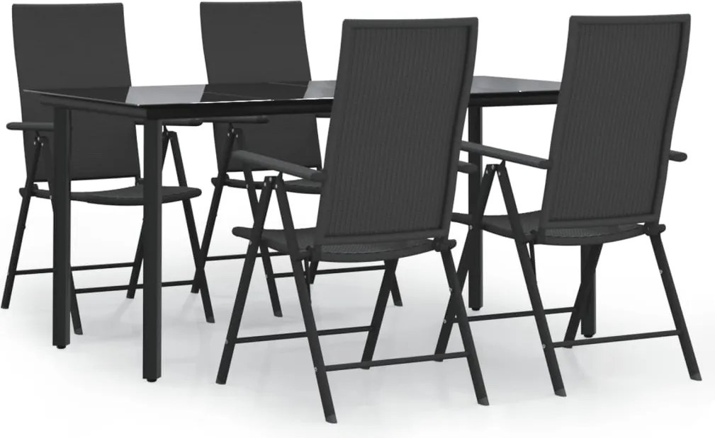 vidaXL Set mobilier de grădină, 5 piese, negru, poliratan