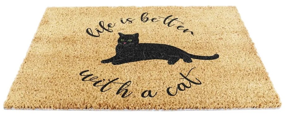 Covoraș de intrare din fibre de nucă de cocos 40x60 cm Life Is Better With a Cat – Artsy Doormats