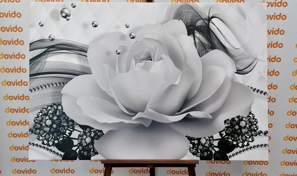 Tablou trandafir de lux cu abstracție în design alb-negru