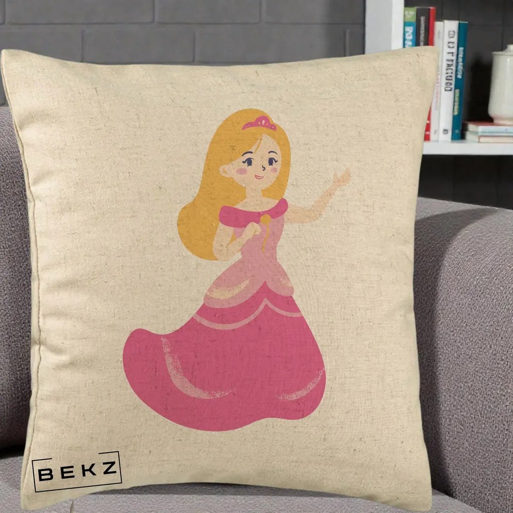Perna Personalizata Printesa Roz cu Microfon, 40x40 cm, Bej, Husa Detasabila, Perna Inclusa, BEKZ®