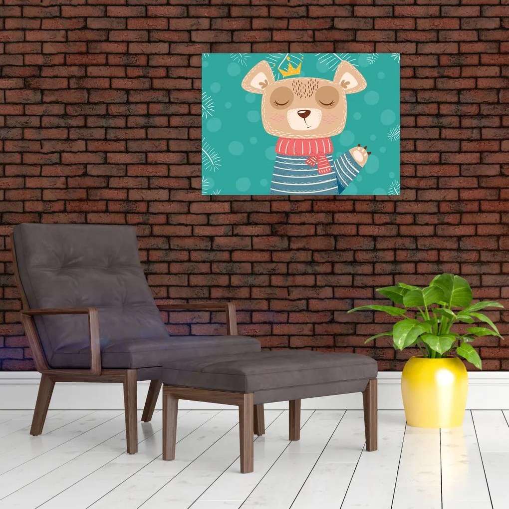 Tablou pe sticlă - Ursulețul fluturând labuța (70x50 cm)