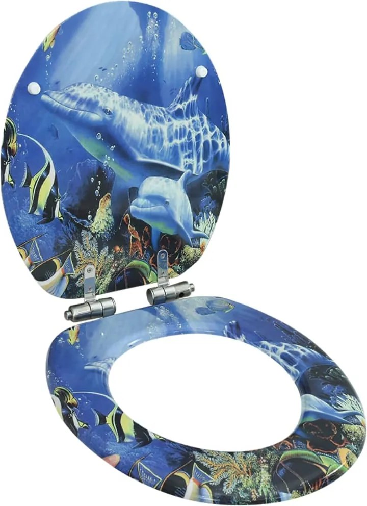 vidaXL Capac WC cu închidere silențioasă, MDF, design delfini