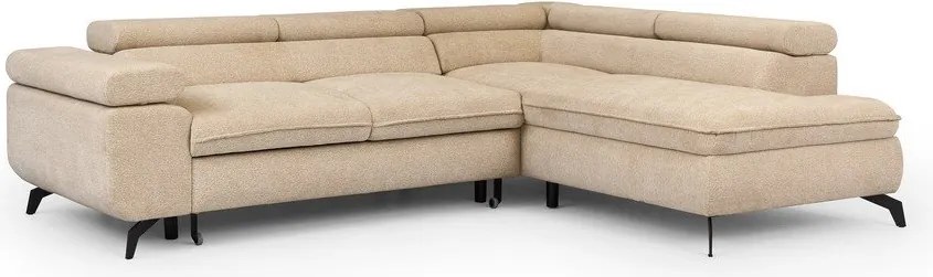 Colțar bej cu tapițerie din chenille (cu colț pe partea dreaptă/în formă de ”L”) Marbeya – Ropez