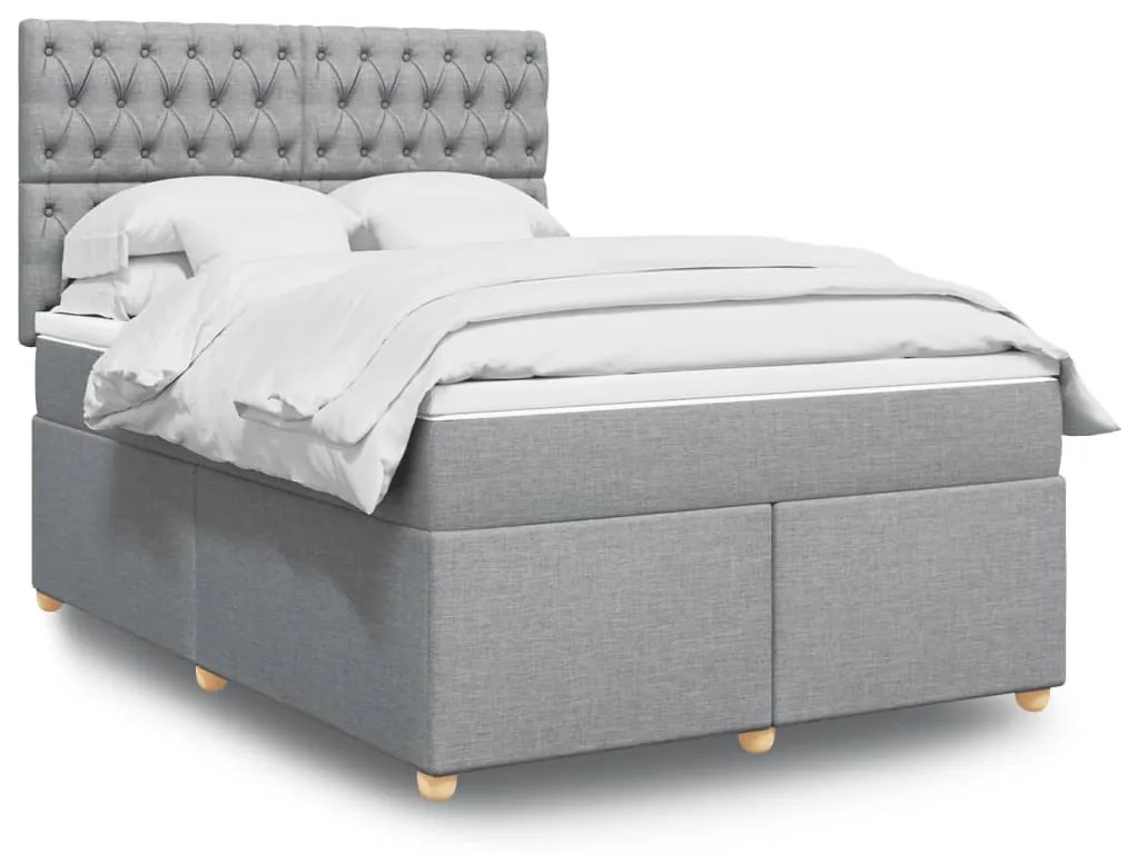 vidaXL Pat box spring cu saltea, gri deschis, 140x190 cm, textil