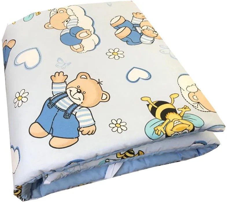 Set de aparatori pufoase h39 pat 140x70 cm DeLuxe Ursi cu albine pe albastru