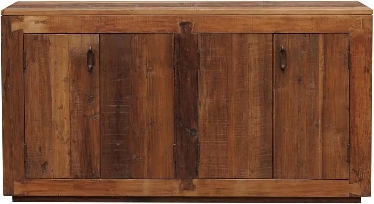 Bufet rustic din lemn reciclat și metal, natur, cu 4 uși, mânere din metal și îmbinări în coadă de rândunică, 87 x 163 x 44 cm, „Rochehau”