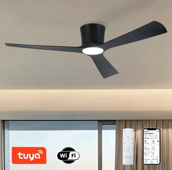 ZEVENTI - Ventilator de tavan AUREX LED, 24 W, 230 V, Wi‑Fi Tuya, negru, cu telecomandă