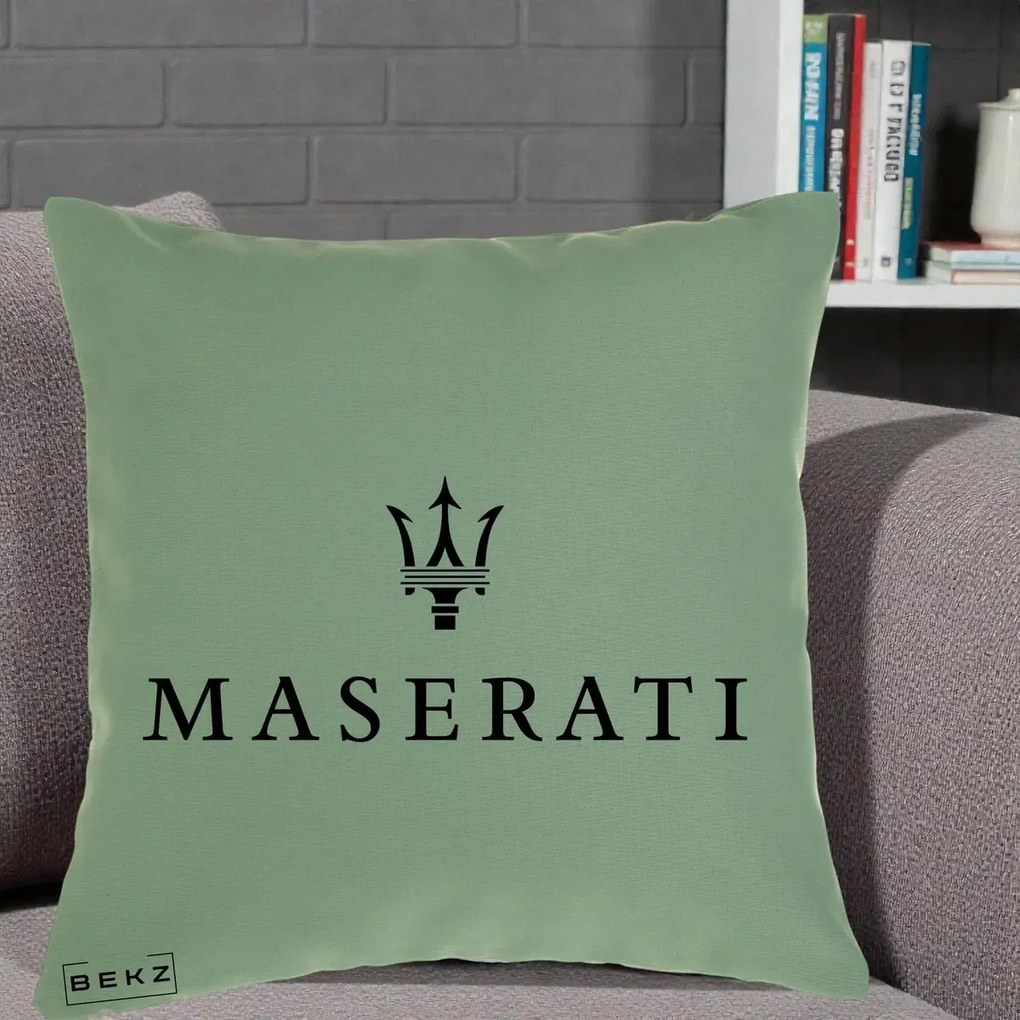Perna Personalizata cu emblema Maserati, 40x40 cm, Verde, Husa Detasabila, Perna Inclusa, BEKZ®