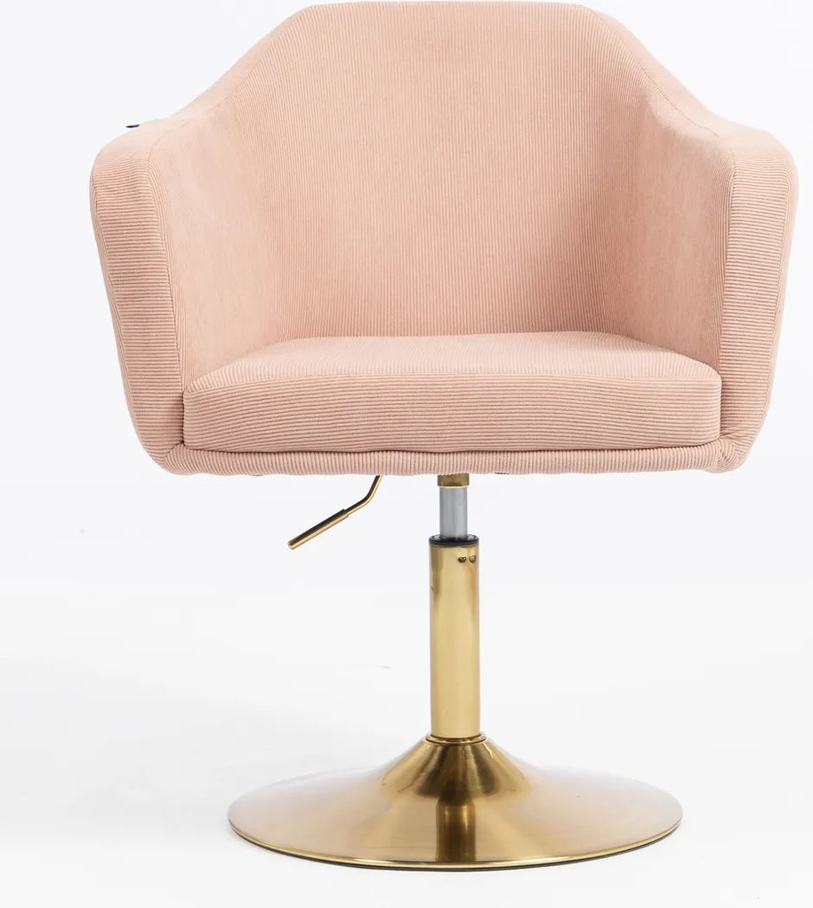HR832N Scaun Catifea Reiată Premium culoare Roz prăfuit Litchi cu Bază Aurie