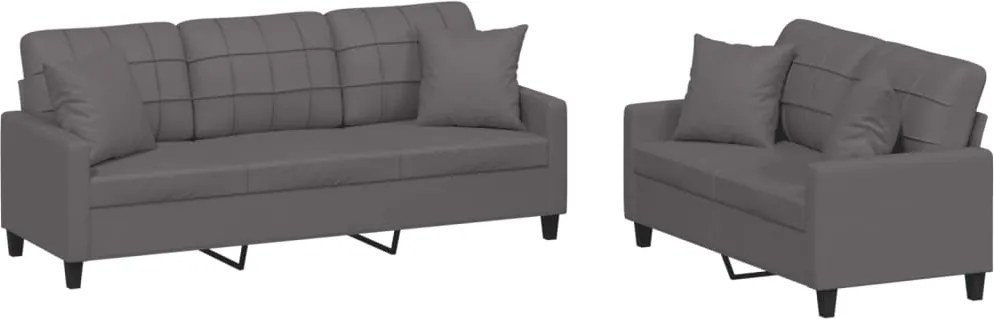 vidaXL Set de canapele cu perne, 2 piese, gri, piele ecologică