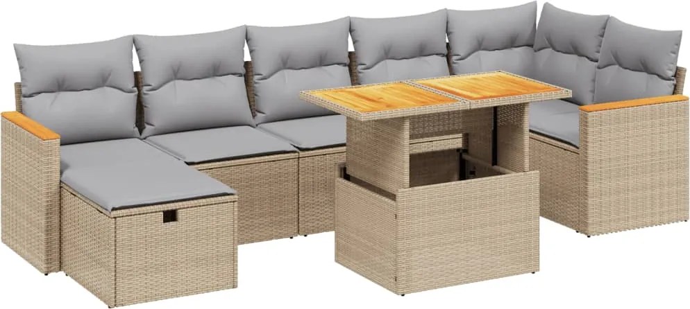vidaXL Set canapele de grădină, 8 piese, cu perne, bej, poliratan