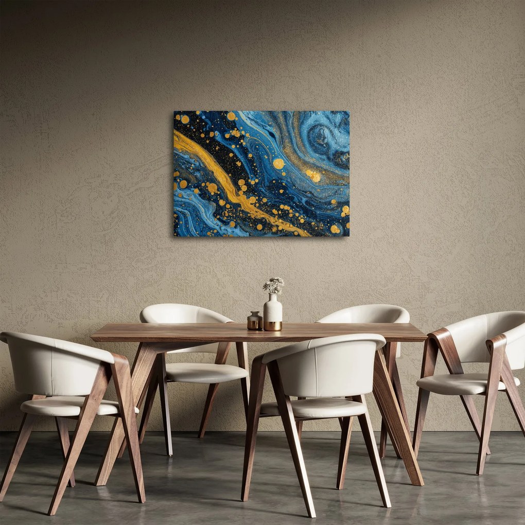 Tablou - Abstracție albastră cu aur (70x50 cm)