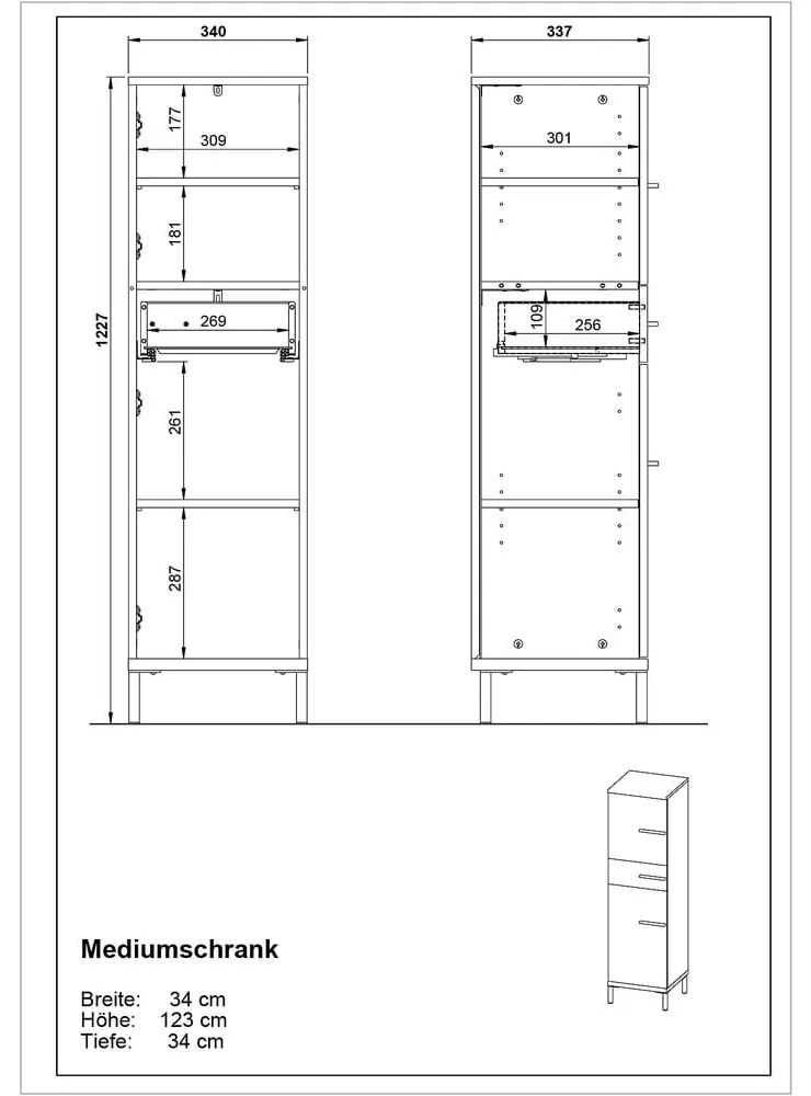 Dulap de baie gri închis în decor stejar 34x123 cm Yonkers - Germania