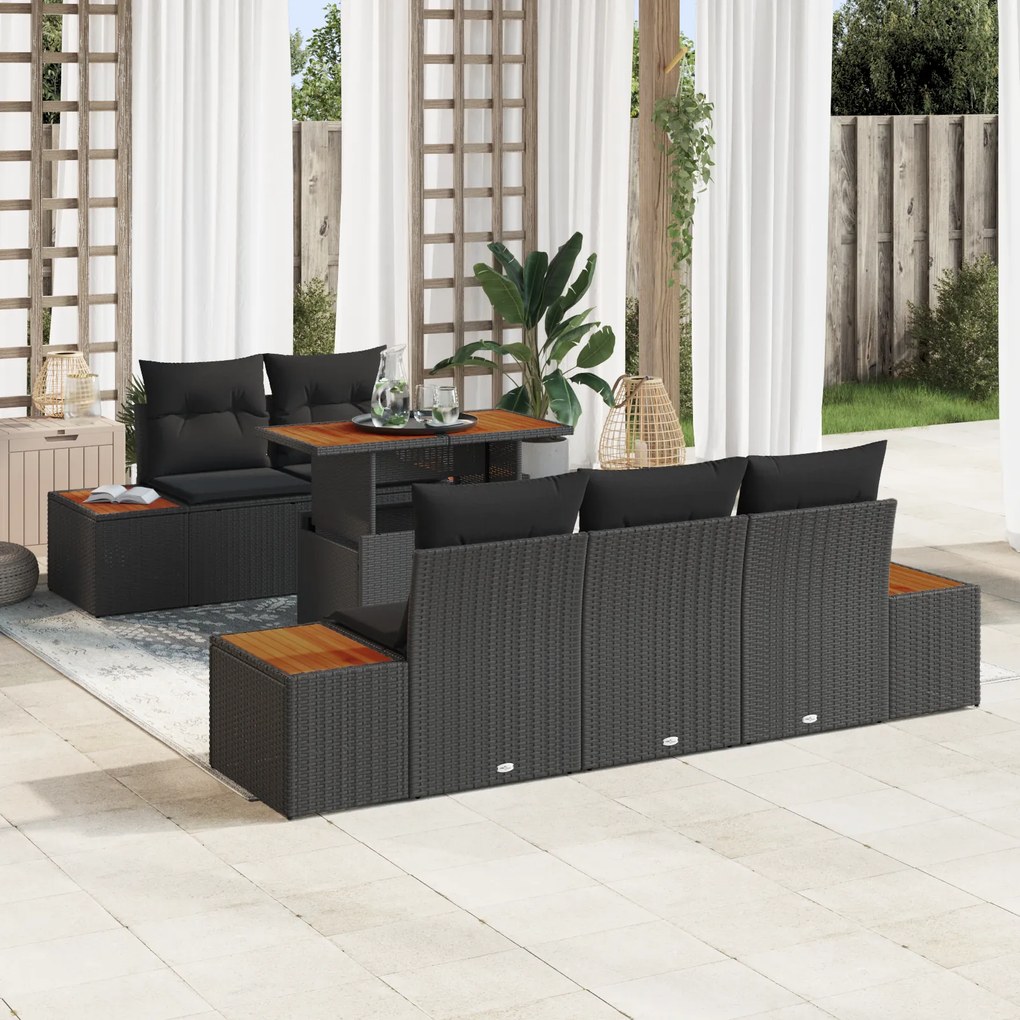 Set de canapea de grădină vidaXL 6 piese cu perne Ratan Poli Negru