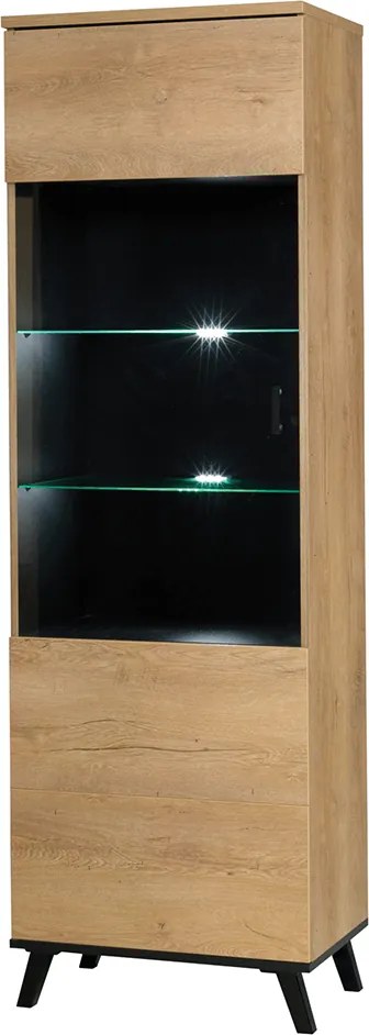 Vitrina SIRAN TYP 2, stejar lefkas, DTD laminat/plastic, 61x40x191 cm