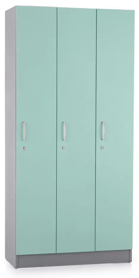 Dulap din lemn Visio LUX - 3 compartimente, 90 x 42 x 190 cm, turcoaz