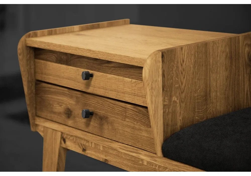 Bancă cu sertare din lemn de stejar cu șezut gri Retro - The Beds