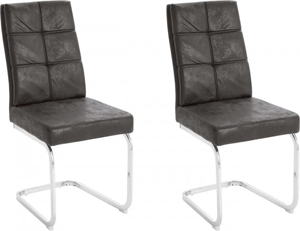 Set de 2 scaune Lale, microfibra/metal, antracit/argintiu, 45x61x95 cm