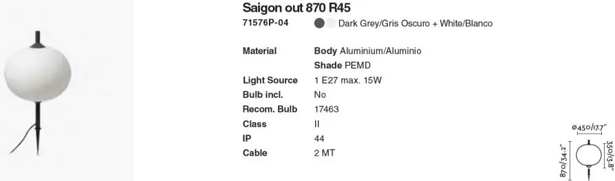 Tarus de iluminat exterior decorativ SAIGON 80/R45 gri/alb