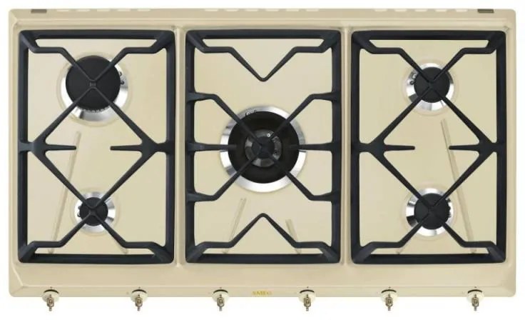 Plita incorporabila pe gaz Smeg Colonial SRV896POGH, 90 cm, crem, retro