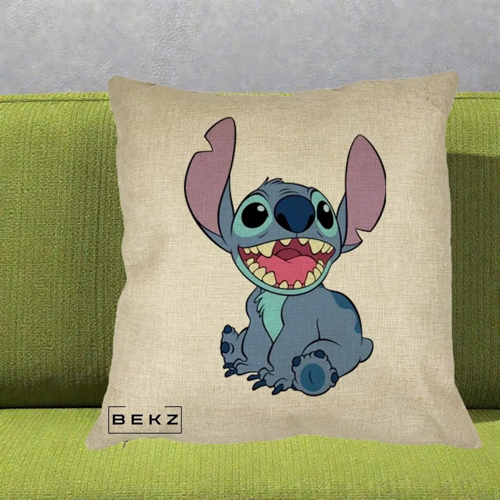 Perna Personalizata Stitch Zambitor, 40x40 cm, Crem, Husa Detasabila, Perna Inclusa, BEKZ®