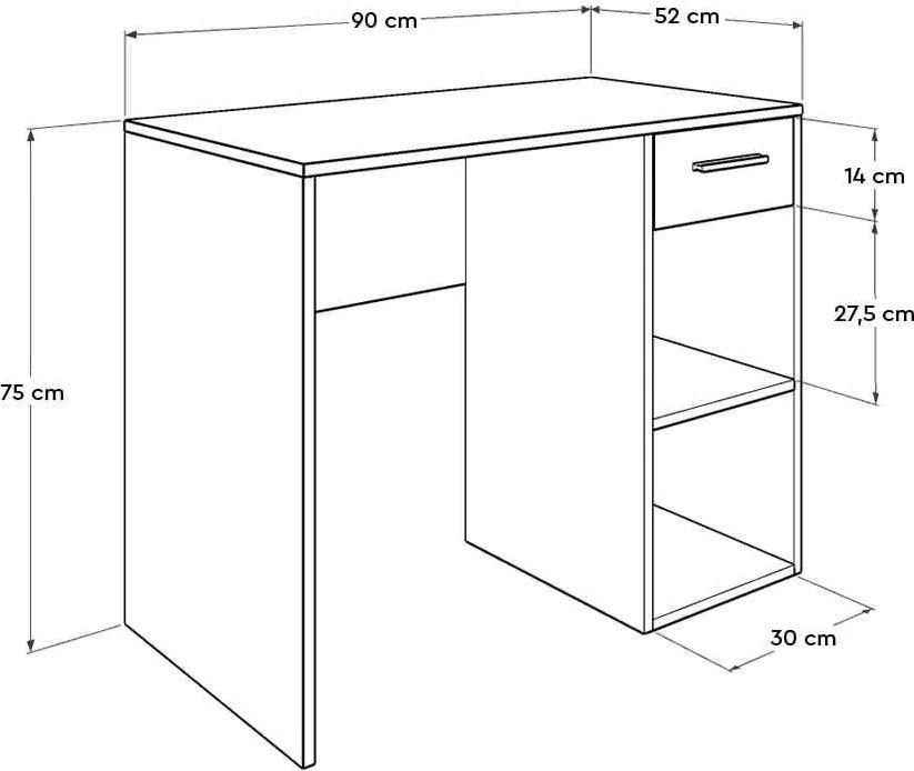 Birou Modern Adore Concept cu Sertar și 2 Rafturi, Alb - Maro - Stejar - Antracit, 90x52x75 cm
