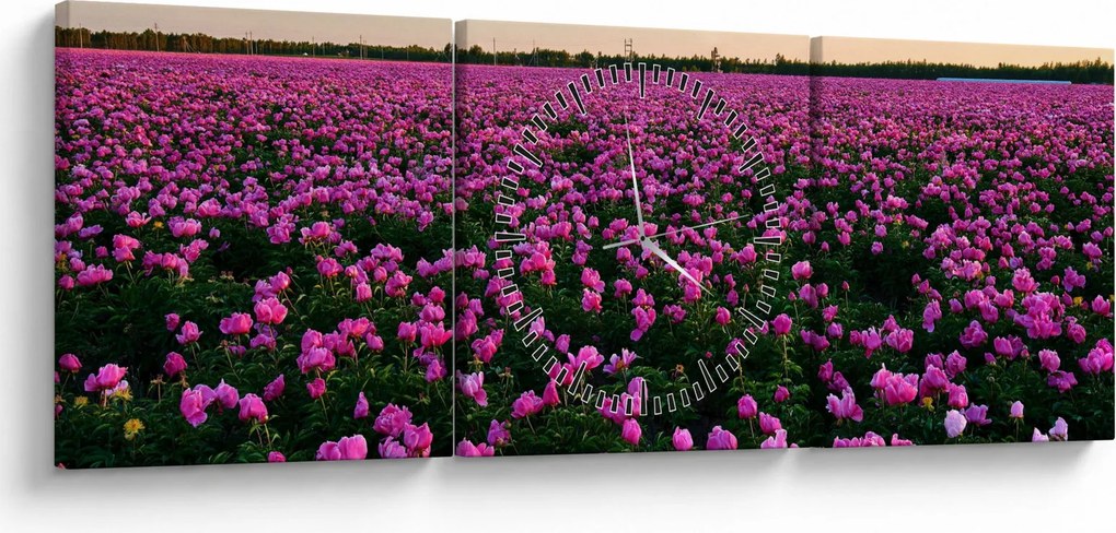 Tablou - Pajiștea cu lalele violet (cu ceas) (90x30 cm)