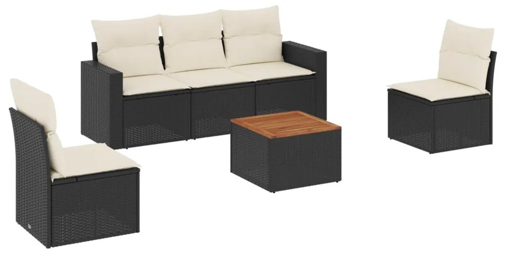 3224061 vidaXL Set mobilier de grădină cu perne, 6 piese, negru, poliratan