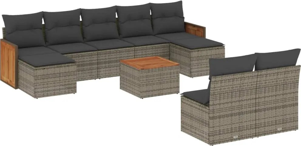vidaXL Set mobilier de grădină cu perne, 10 piese, gri, poliratan
