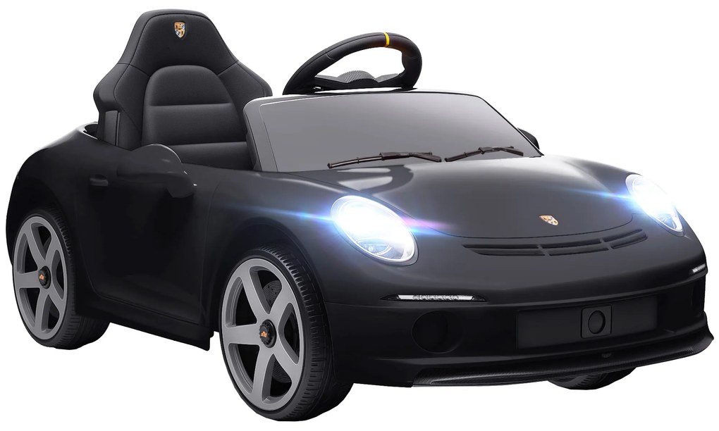 AIYAPLAY Mașină pentru Copii 3-5 Ani cu Licență Oficială RUF GT, Telecomandă, Centură de Siguranță și Muzică, Negru | Aosom Romania