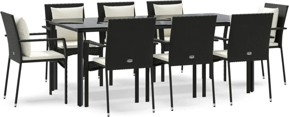vidaXL Set mobilier de grădină cu perne, 9 piese, negru, poliratan
