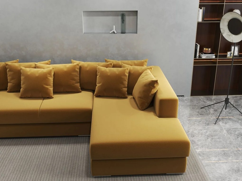 Colțar extensibil dumonde cu ladă de depozitare si sezut confortabil din spuma high-density, Gloria Royal Mustar II 320x183 cm