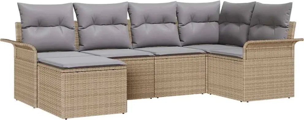 vidaXL Set de canapele pentru grădină cu pernă 6 pcs Bej poliratan