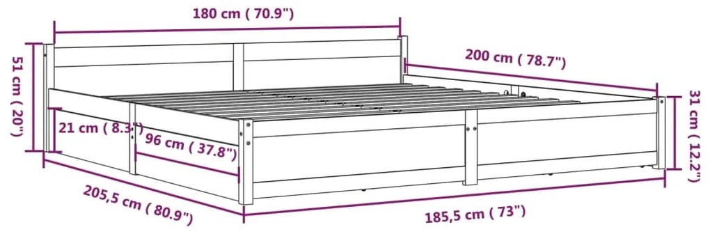 Cadru pat cu sertare 6FT Super King, 180x200 cm Maro, 180 x 200 cm