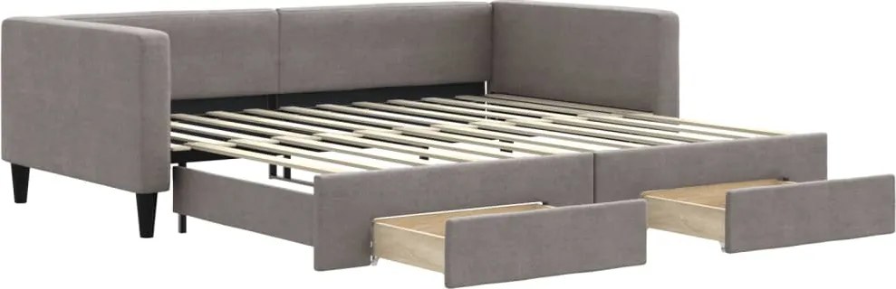 vidaXL Pat de zi cu extensie și sertare, gri taupe, 100x200 cm, textil