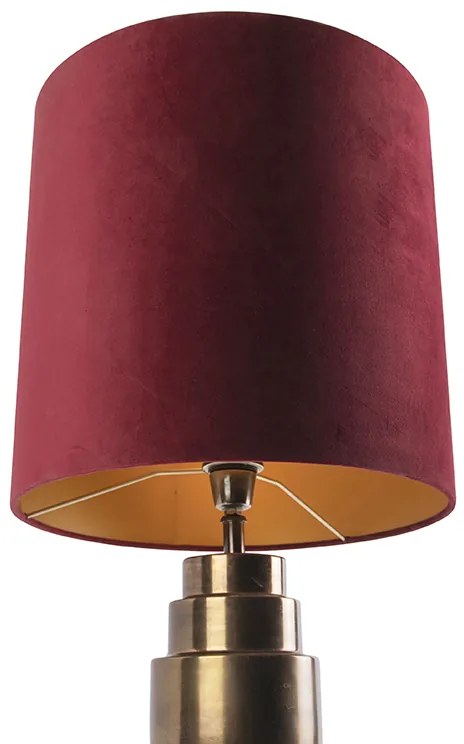 Lampă de masă Art Deco din bronz cu abajur din catifea roșie cu auriu 40 cm - Bruut