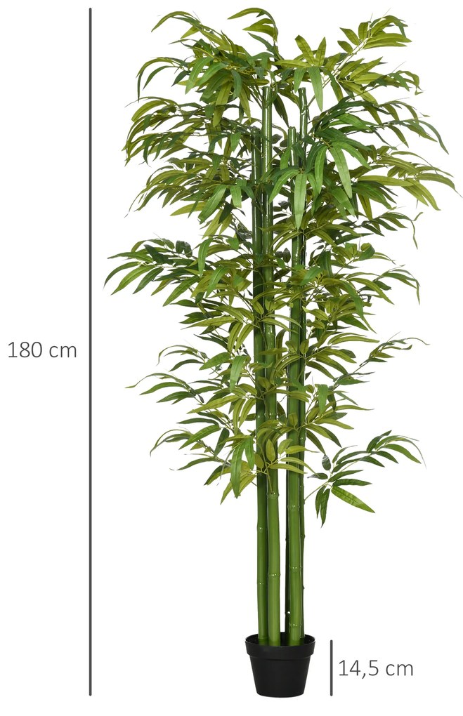 HOMCOM Bambus artificial, aspect realist, cu ghiveci, pentru interior, 180 cm, Verde/Negru | Aosom Romania