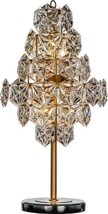 Lampă de masă din metal, auriu, cu cristale hexagonale din sticlă și bază neagră, 85 x 46 cm, „Delhi”
