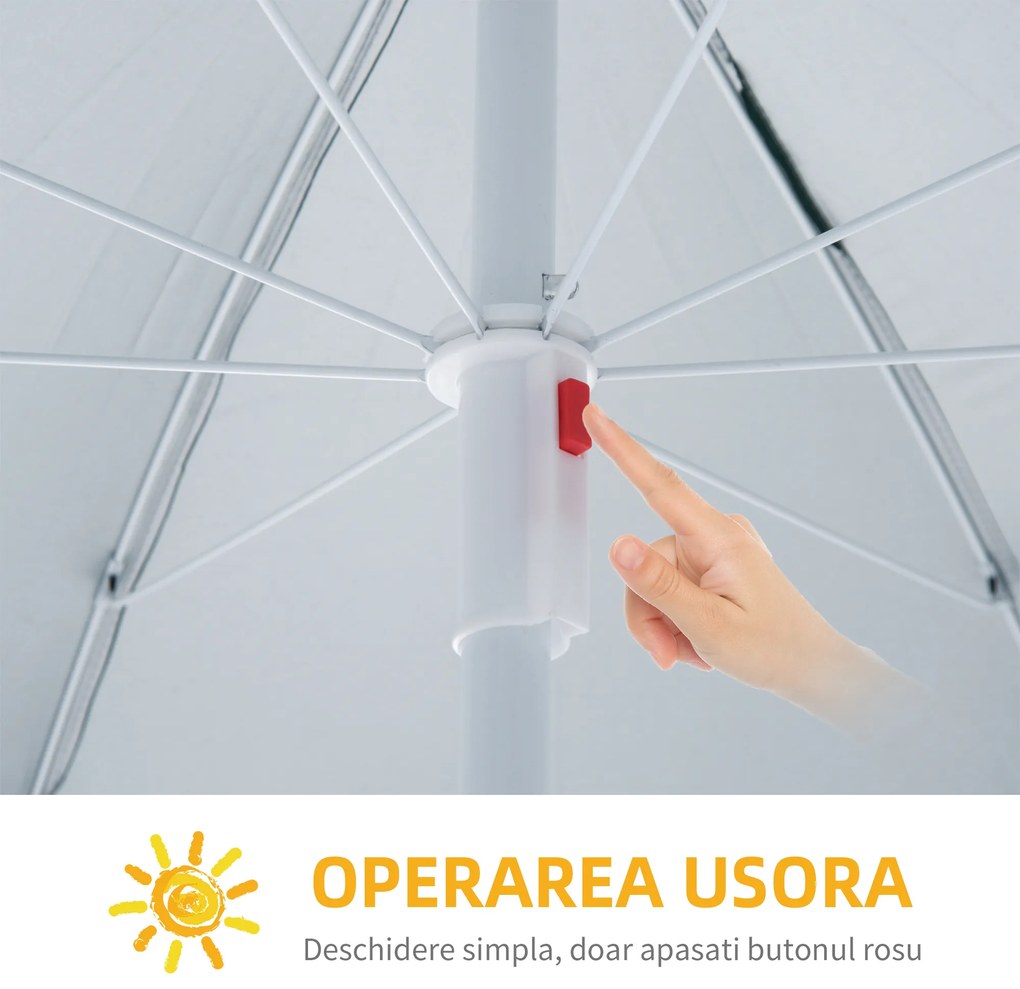 Outsunny Umbrelă de Plajă cu Perdea Laterală, Săculeți pentru Nisip și Țăruși, Ø220x220 cm, Albastru | Aosom Romania