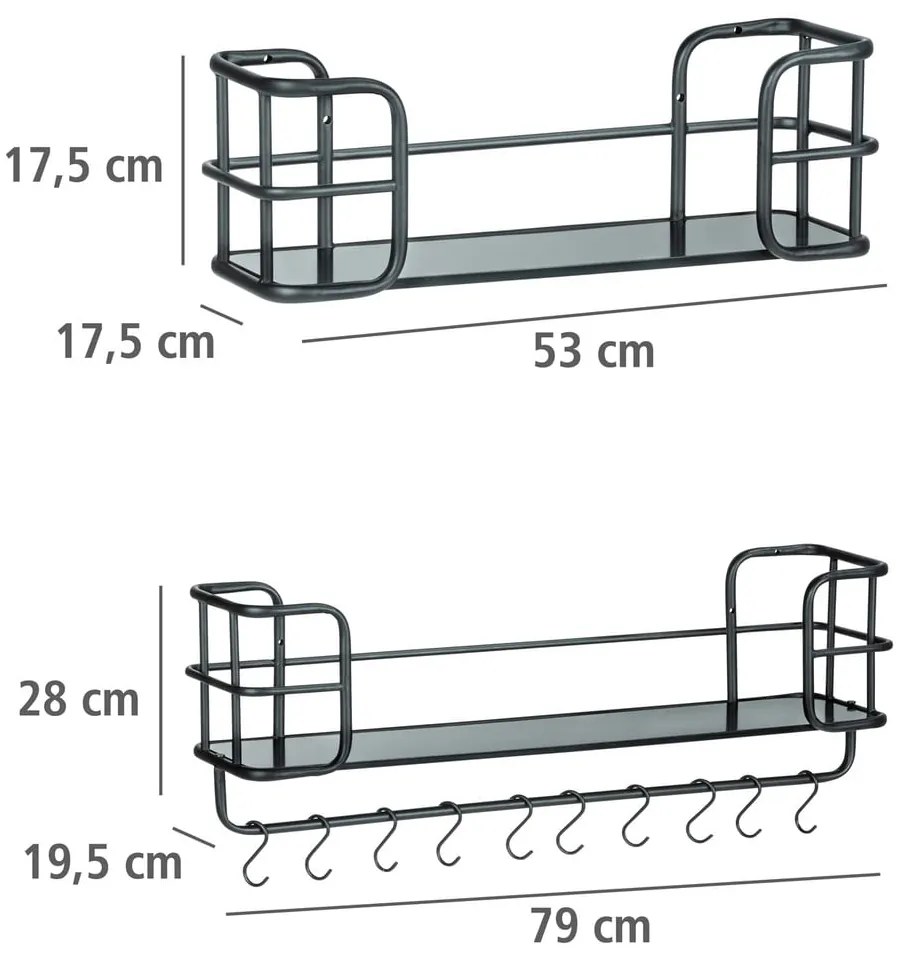 Rafturi negre 2 buc. din metal 79 cm Industrial – Wenko